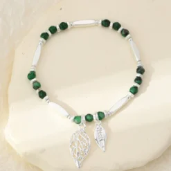 🌿 Green Gem Leaf Charm Bracelet